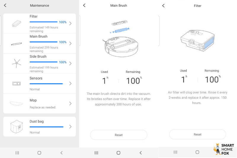 Советы по обслуживанию отображаются в приложении Roborock Q7 Max Plus App